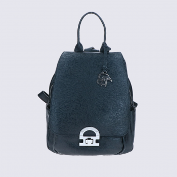 Sac à dos charlotte, Sac à dos femme structuré en cuir martelé noir à fermoir CH