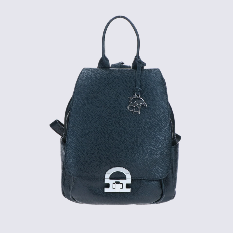 Sac à dos charlotte, Sac à dos femme structuré en cuir martelé noir à fermoir CH