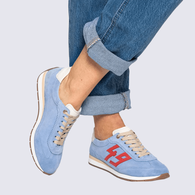 Basket Ara, Basket avec détail “49” femme en daim bleu