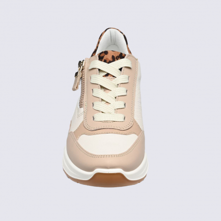 Baskets compensées Ara, Baskets compensées détail léopard femme en cuir beige