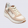 Baskets compensées Ara, Baskets compensées détail léopard femme en cuir beige