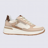 Baskets compensées Ara, Baskets compensées détail léopard femme en cuir beige