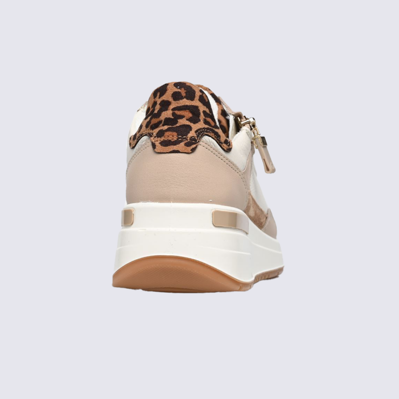 Baskets compensées Ara, Baskets compensées détail léopard femme en cuir beige