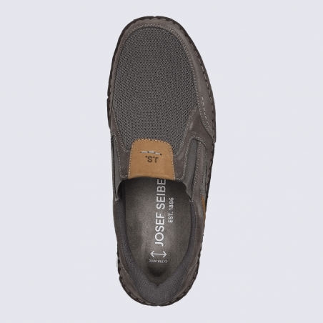 Chausson Slip-on Josef Seibel, Chausson mocassin casual homme en cuir et textile gris