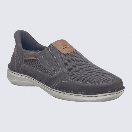 Chausson Slip-on Josef Seibel, Chausson mocassin casual homme en cuir et textile gris