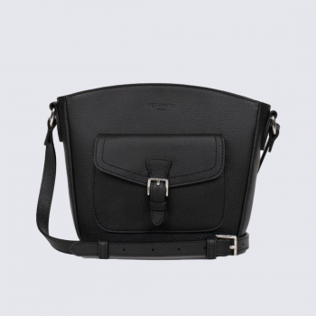 Sac trotteur Hexagona, Sac trotteur format compact femme en cuir grainé noir