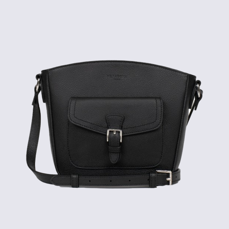 Sac trotteur Hexagona, Sac trotteur format compact femme en cuir grainé noir