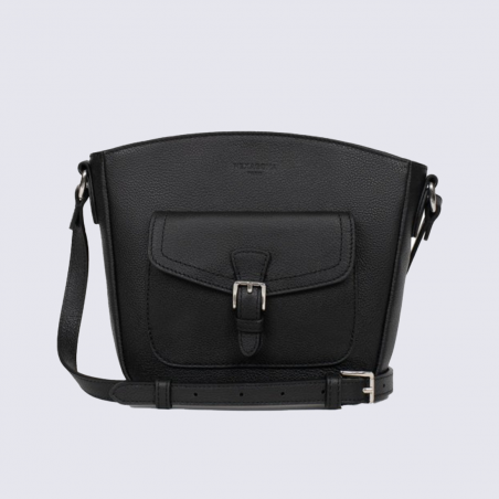Sac trotteur Hexagona, Sac trotteur format compact femme en cuir grainé noir