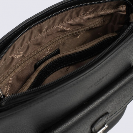 Sac trotteur Hexagona, Sac trotteur format compact femme en cuir grainé noir