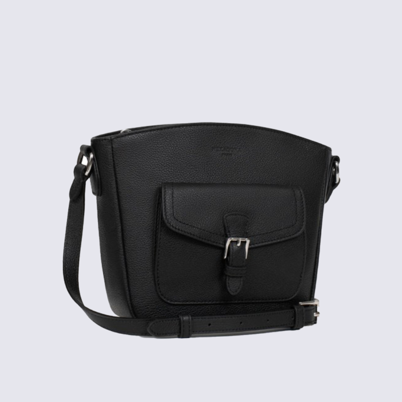 Sac trotteur Hexagona, Sac trotteur format compact femme en cuir grainé noir