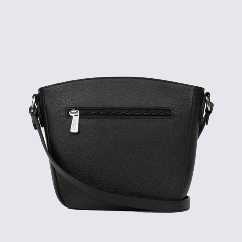 Sac trotteur Hexagona, Sac trotteur format compact femme en cuir grainé noir