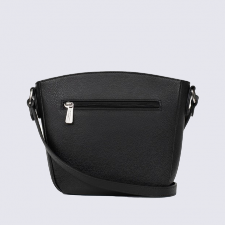 Sac trotteur Hexagona, Sac trotteur format compact femme en cuir grainé noir