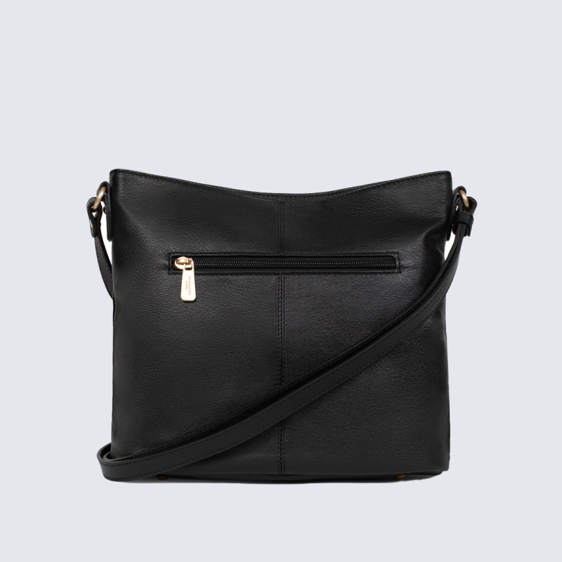 Sac Hexagona, sac porté travers femme en cuir de vachette noir