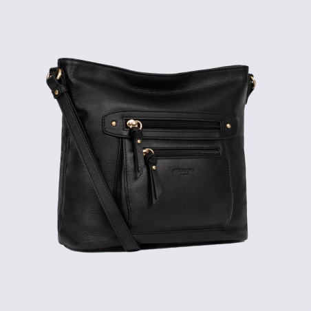 Sac Hexagona, sac porté travers femme en cuir de vachette noir