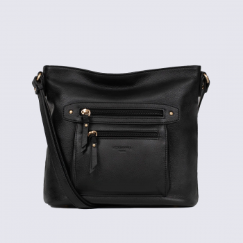 Sac Hexagona, sac porté travers femme en cuir de vachette noir