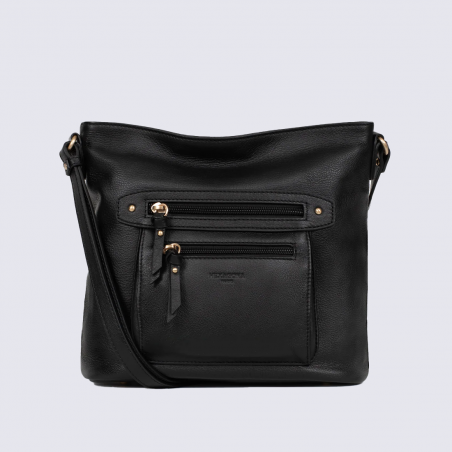 Sac Hexagona, sac porté travers femme en cuir de vachette noir