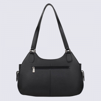 Sac à main Hexagona, Sac à main porté épaule femme en cuir de vachette noir