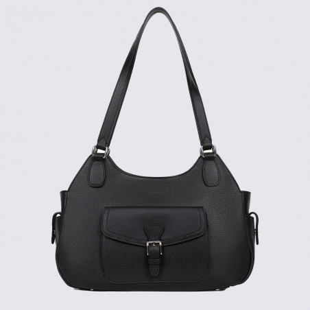 Sac à main Hexagona, Sac à main porté épaule femme en cuir de vachette noir