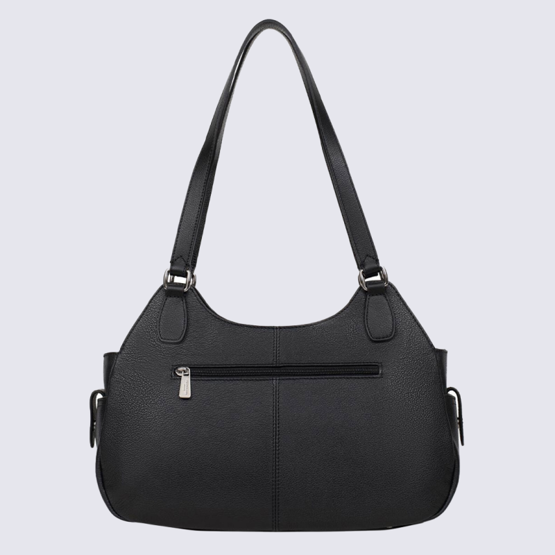 Sac à main Hexagona, Sac à main porté épaule femme en cuir de vachette noir