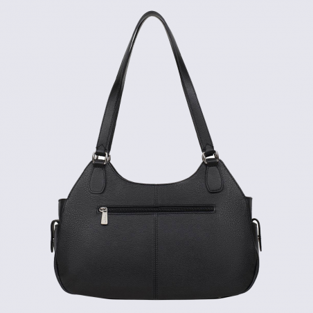 Sac à main Hexagona, Sac à main porté épaule femme en cuir de vachette noir