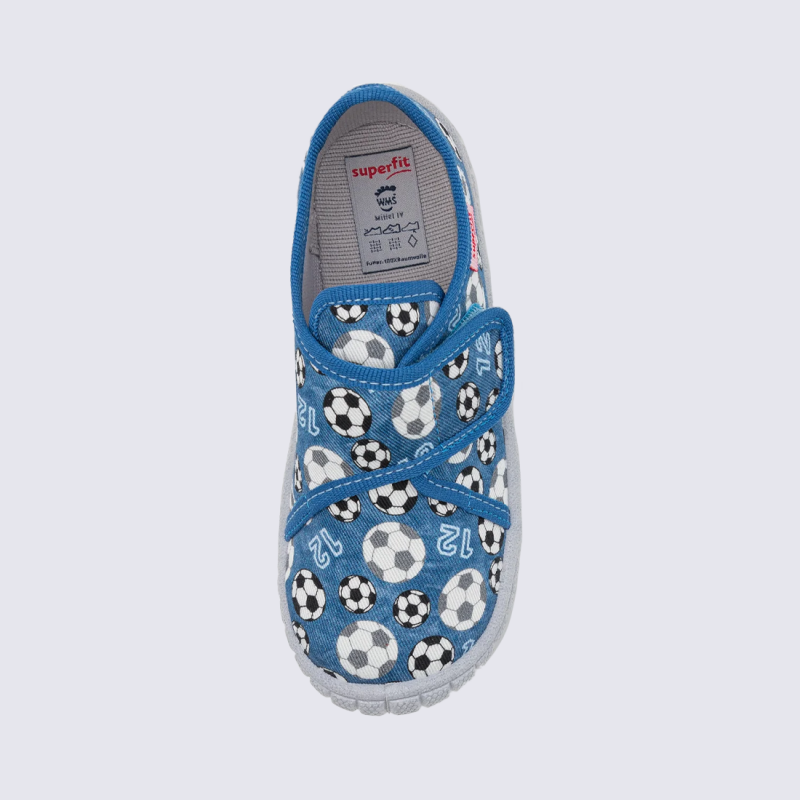 Chaussons Superfit, chaussons enfant en textile bleu imprimé football