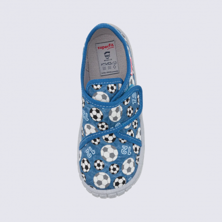Chaussons Superfit, chaussons enfant en textile bleu imprimé football