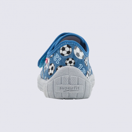 Chaussons Superfit, chaussons enfant en textile bleu imprimé football