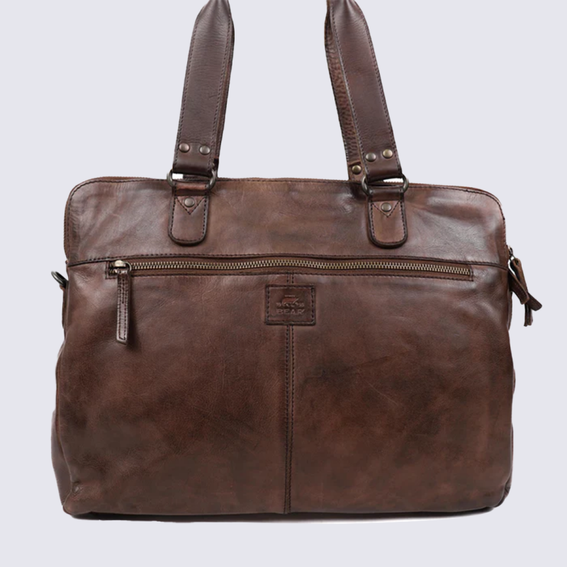 Sac porté épaule Bear Design, sac porté épaule femme en cuir de vachette marron
