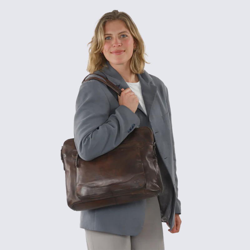 Sac porté épaule Bear Design, sac porté épaule femme en cuir de vachette marron