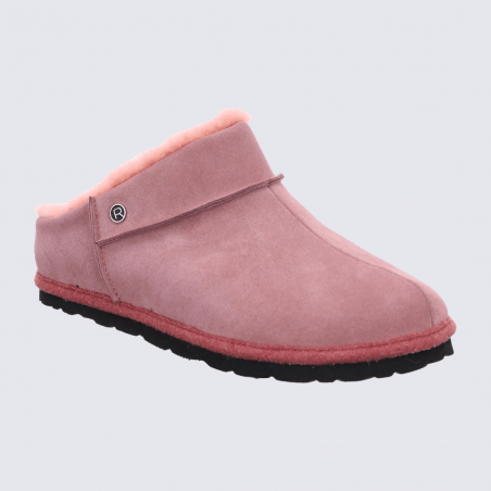 Chaussons ROHDE, chaussons bottines femme en velours cuir rose