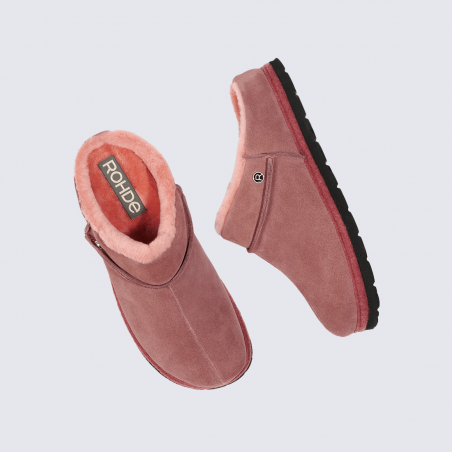 Chaussons ROHDE, chaussons bottines femme en velours cuir rose
