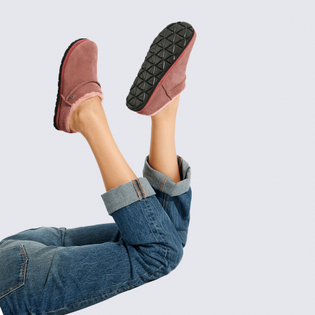 Chaussons ROHDE, chaussons bottines femme en velours cuir rose