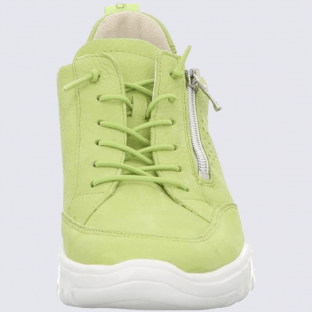 Basket Waldläufer, Waldläufer basket zippée femme en cuir vert anis