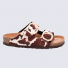 Mules Rohde, mules double bride femme en cuir imprimé vache marron