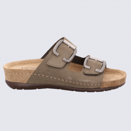 Mules Rohde, mules confort et durable double bride femme en cuir nubuck kaki
