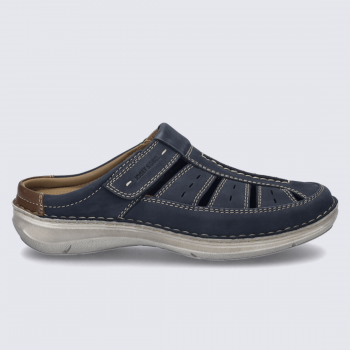 Chaussures ouverte Josef Seibel, chaussure ouverte basse à scratch homme en cuir nubuck bleu foncé marine