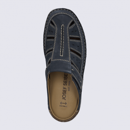 Chaussures ouverte Josef Seibel, chaussure ouverte basse à scratch homme en cuir nubuck bleu foncé marine