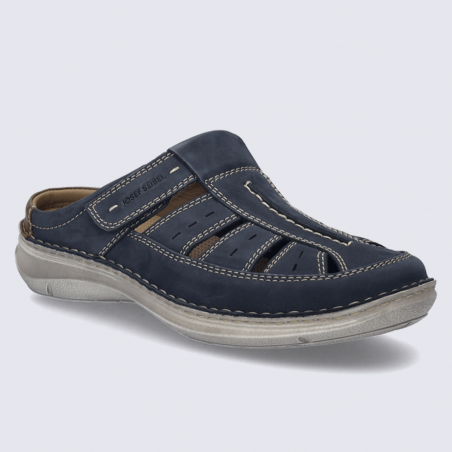 Chaussures ouverte Josef Seibel, chaussure ouverte basse à scratch homme en cuir nubuck bleu foncé marine