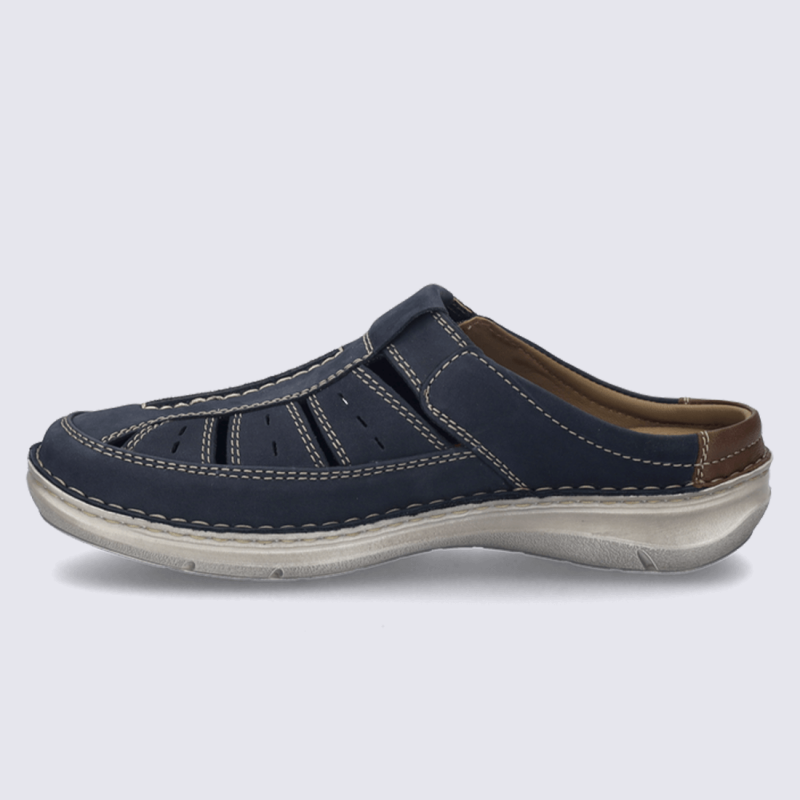 Chaussures ouverte Josef Seibel, chaussure ouverte basse à scratch homme en cuir nubuck bleu foncé marine