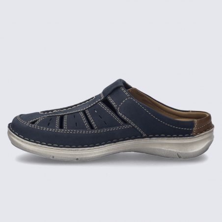 Chaussures ouverte Josef Seibel, chaussure ouverte basse à scratch homme en cuir nubuck bleu foncé marine