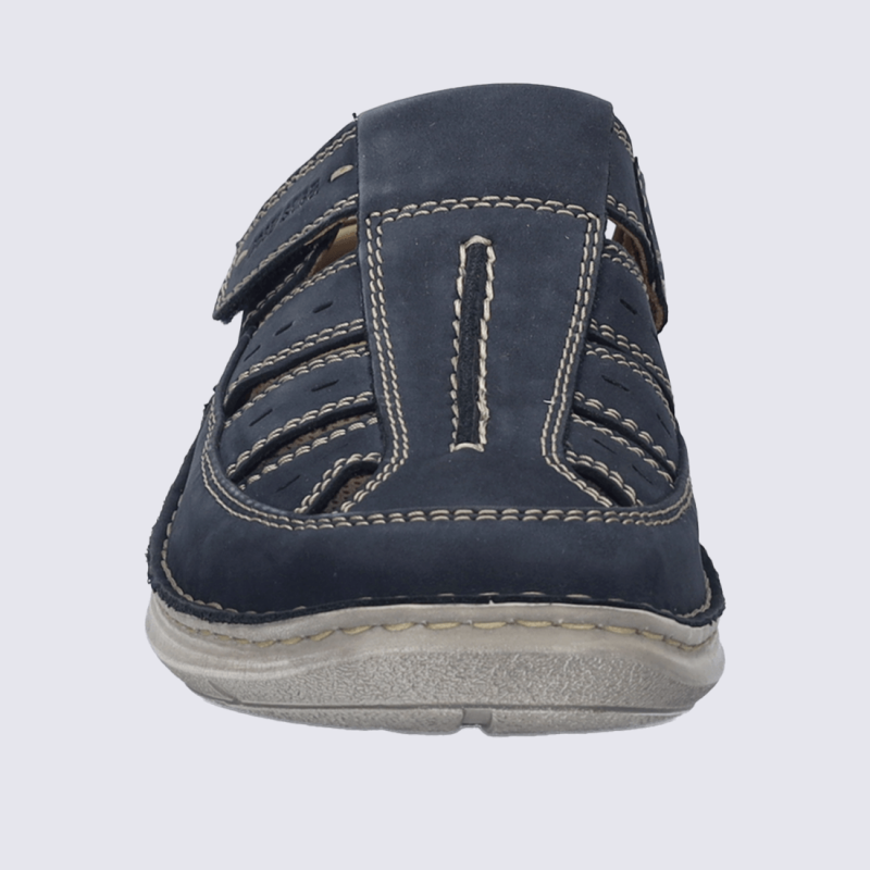 Chaussures ouverte Josef Seibel, chaussure ouverte basse à scratch homme en cuir nubuck bleu foncé marine
