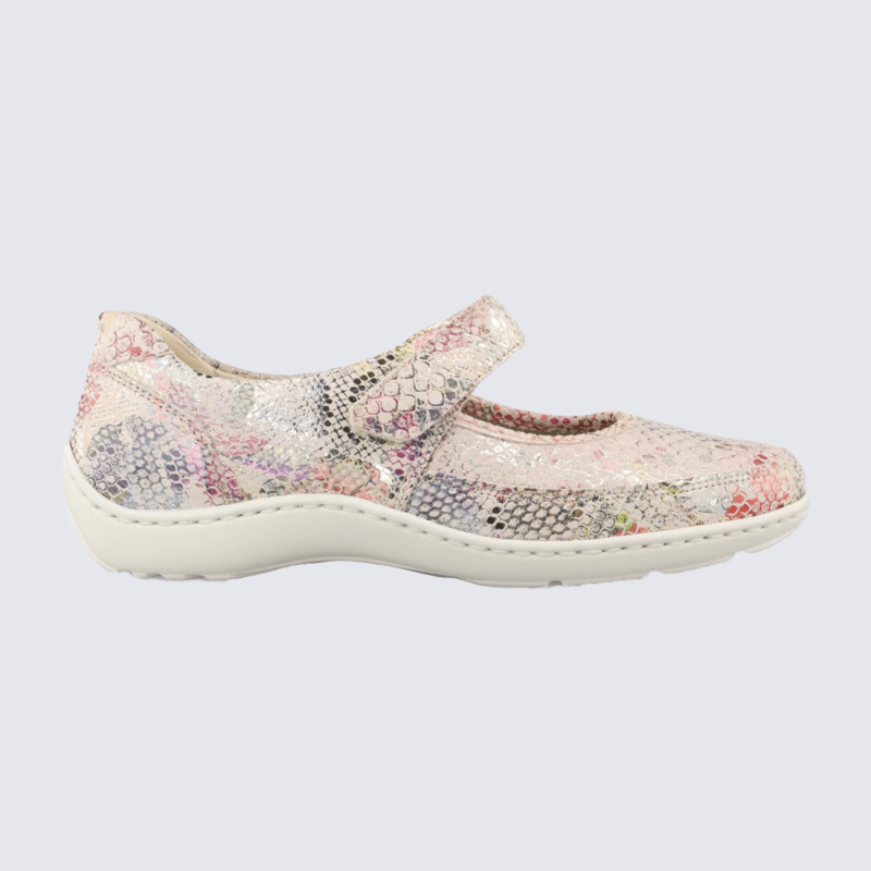 Chaussure Waldläufer, chaussure chic et moderne femme en cuir stretch rose multi