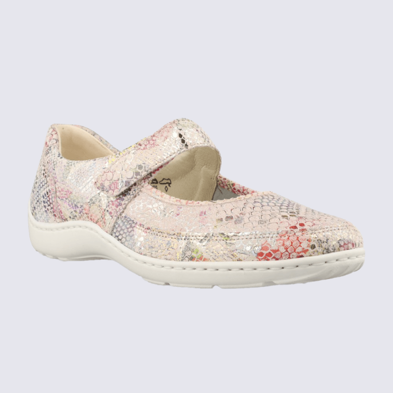 Chaussure Waldläufer, chaussure chic et moderne femme en cuir stretch rose multi