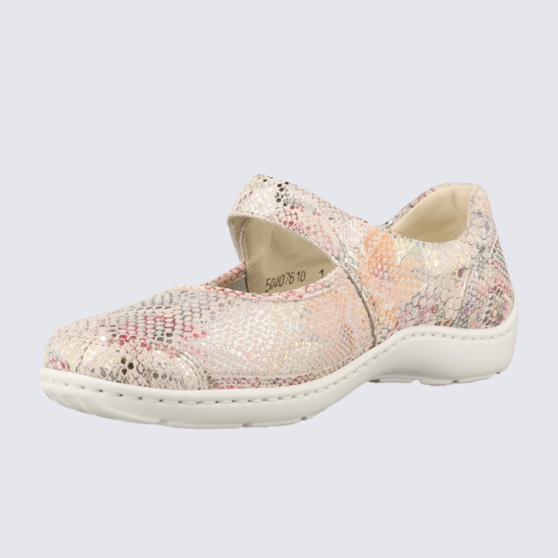Chaussure Waldläufer, chaussure chic et moderne femme en cuir stretch rose multi