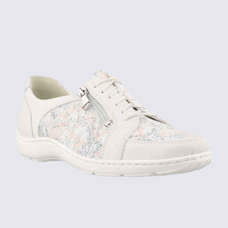 Chaussures Waldlaufer, chaussures élégants femme en cuir blanc pierre