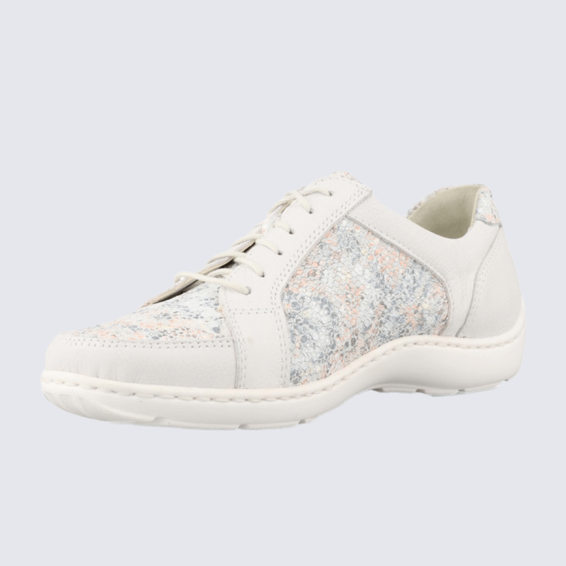 Chaussures Waldlaufer, chaussures élégants femme en cuir blanc pierre