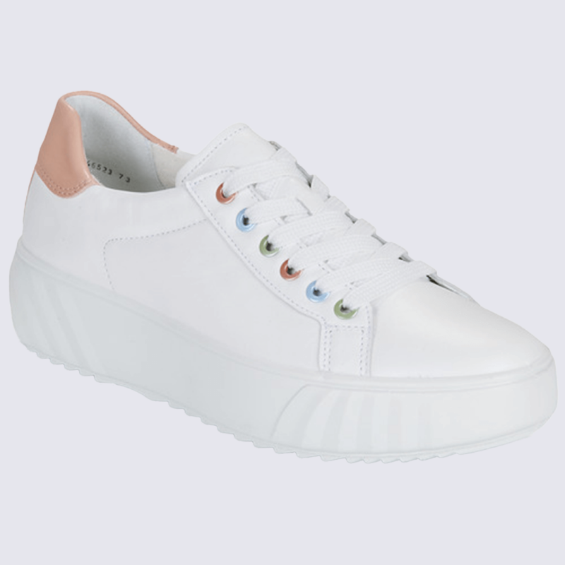 Baskets Ara, baskets Monaco femme en cuir blanc et abricot