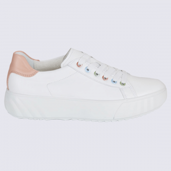 Baskets Ara, baskets Monaco femme en cuir blanc et abricot