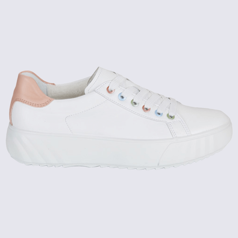 Baskets Ara, baskets Monaco femme en cuir blanc et abricot