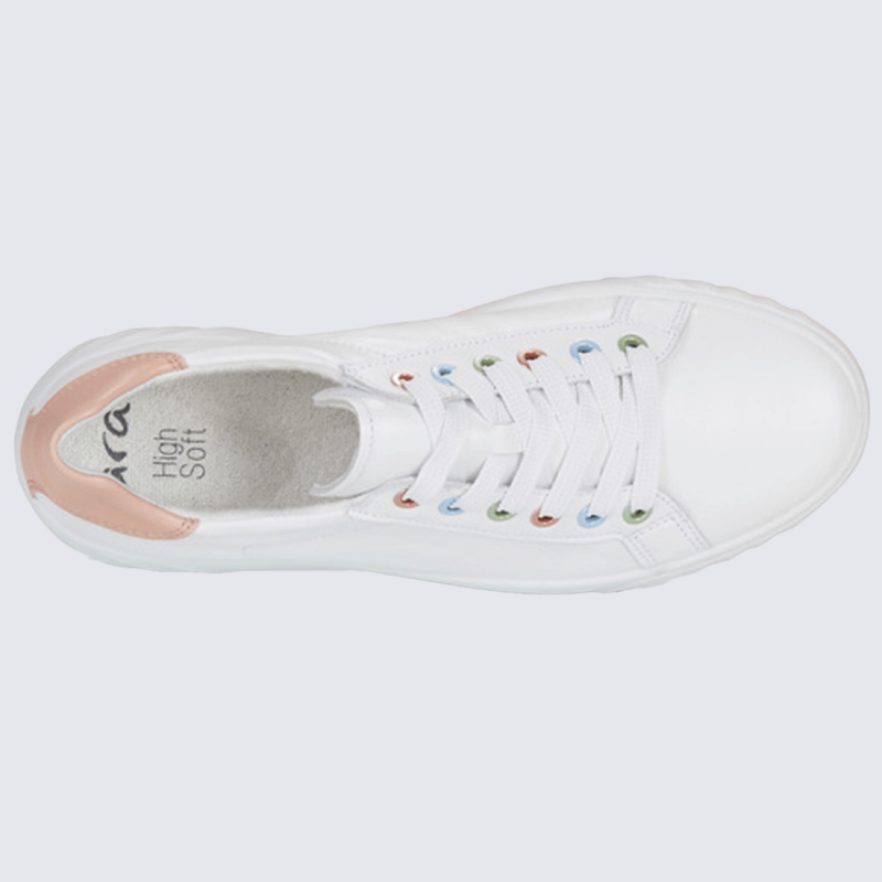 Baskets Ara, baskets Monaco femme en cuir blanc et abricot